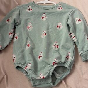 Cloud Island Snowman Print Bodysuit - Mint Green